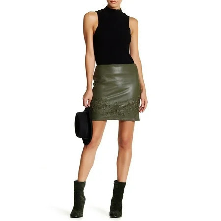 new ROMEO + JULIET Couture women mini skirt RJ39901 leather-like olive sz S $140 | Walmart (US)