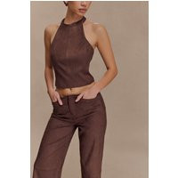 Logan Faux Suede Halter Top - Dark Chocolate I MESHKI I Size XS | MESHKI US