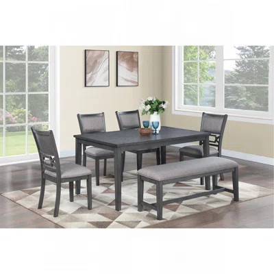 Dining Room Furniture Gray 6Pcs Set Dining Table 4X Side Chairs A Bench Rubberwood Unique Design Back Chair | Wayfair North America