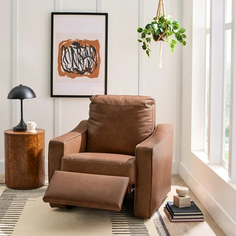 Better Homes & Gardens Allen Push-Button Power Recliner Chair, Cocoa Faux Leather | Walmart (US)