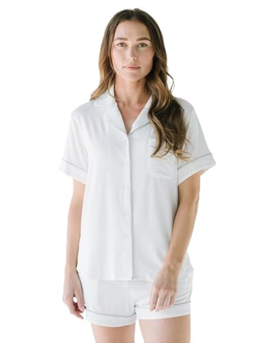 Cozy Earth Women’s Short Sleeve Pajama Set - Relaxed Fit with Adjustable Waistband & Side Pockets - Lightweight, Breathable Women’s Sleepwear Medium Ivory | Amazon (US)