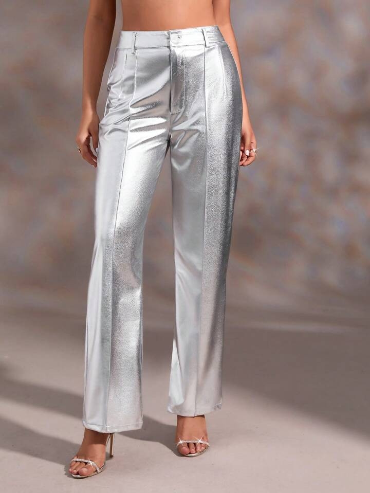 SHEIN BAE Metallic Straight Leg Pants | SHEIN
