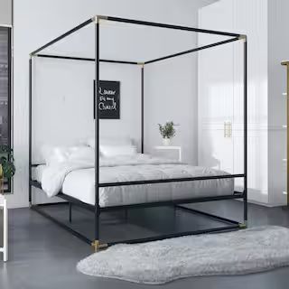 Celeste Black/Gold Canopy Metal Full Size Bed Frame | The Home Depot