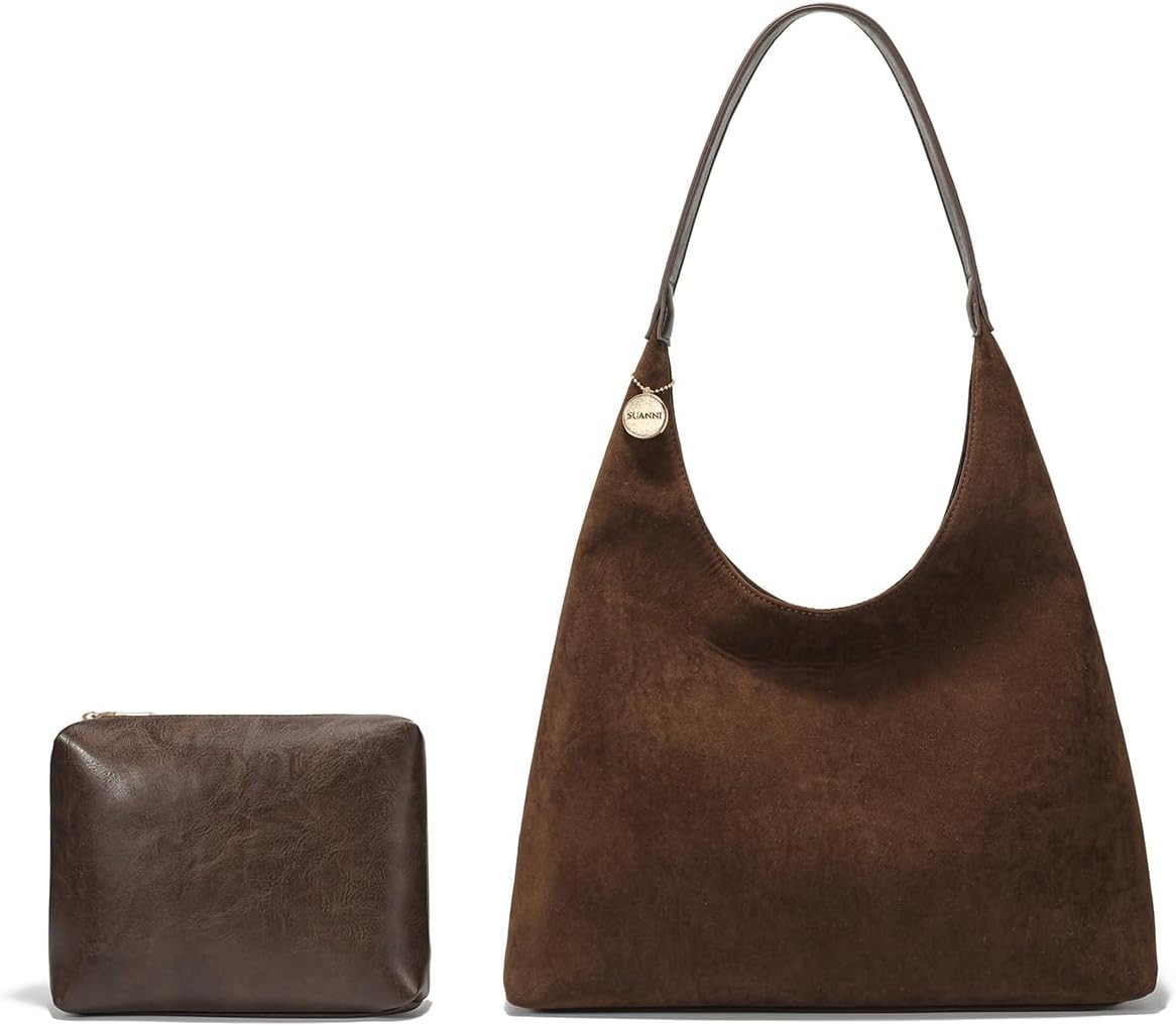 Faux Suede Tote Bag for Women, Slouchy Hobo Bags, Large Brown Purse | Amazon (US)