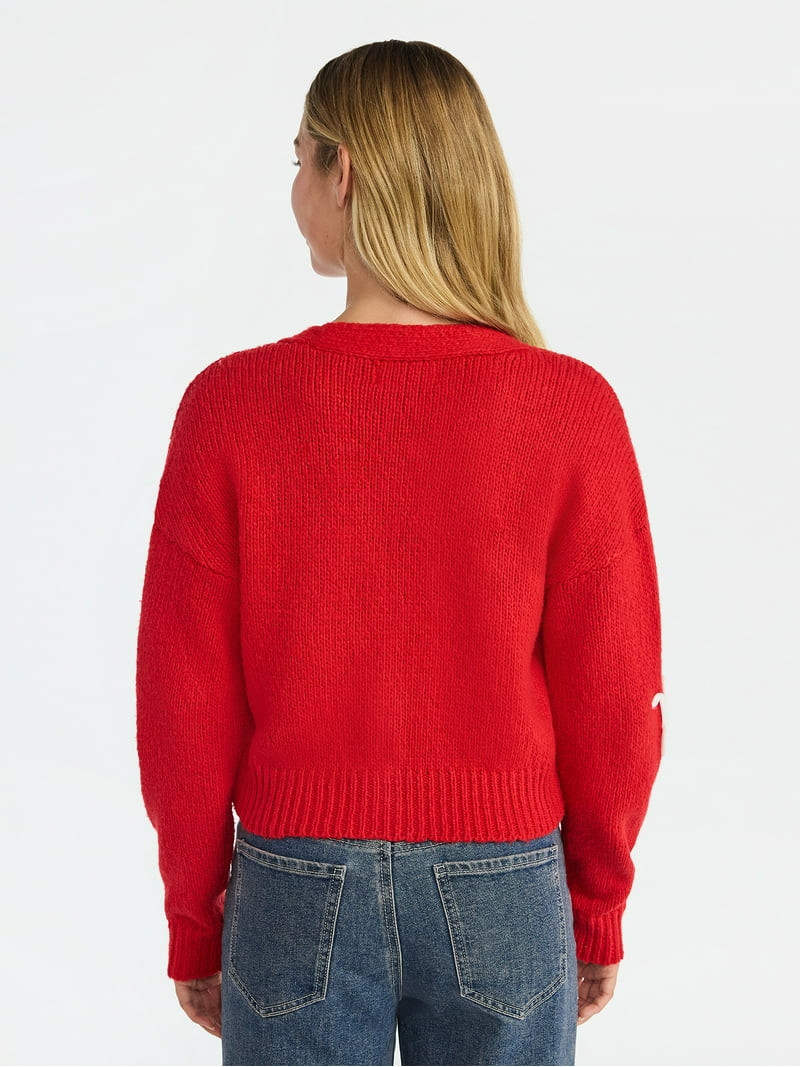 No Boundaries Embroidered Christmas Cardigan, Women's & Women's Plus | Walmart (US)
