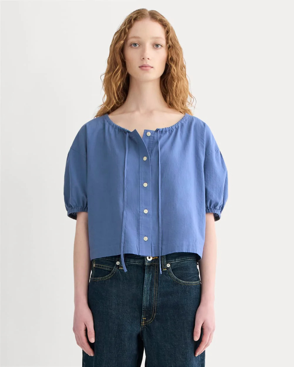 The Gauze Button-Up | Bone / Dutch Blue | Everlane