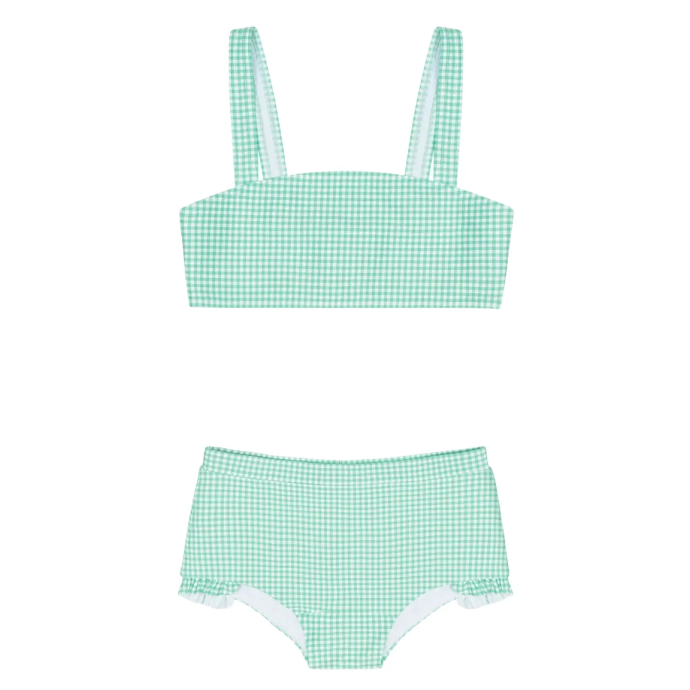 girls gustavia gingham bandeau bikini and swim shorts | Minnow