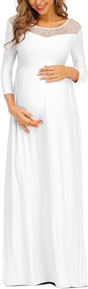 Peauty Floral Lace Neckline Maternity Dress Maxi Dress for Baby Shower Maternity Photoshoot Casua... | Amazon (US)