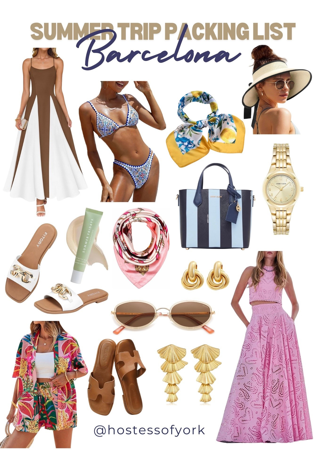 Summer trip packing list for Barcelona, Spain! 🛵🍹⛴️
Products that will get here just in time for your vacation! 
#Spain #vacation #travel #outfits #ideas #dreamcloset #summer #fashion #beach #ocean #flower #packing #europe #swim #clothes #traveloutfit #tourist