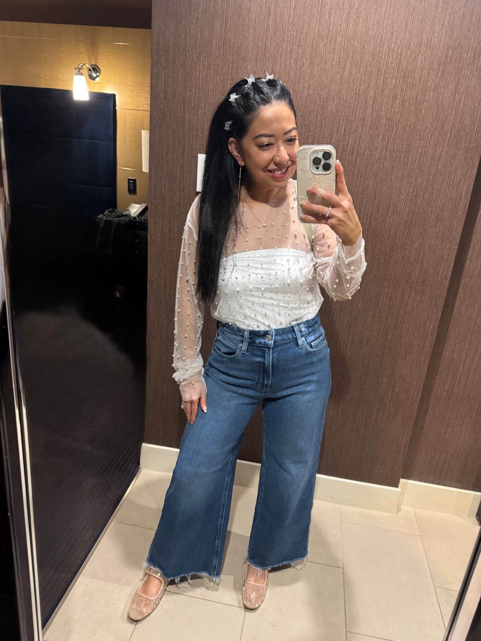 Backstreet Boys concert outfit. 
BSB. Millennium. 
White outfit. 
Amazon tops - size small TTS. 
PAIGE jeans (cropped fit full length on me) - size 26 petite TTS (they have stretch). 
Sam Edelman rhinestone Mary Jane flat - size 5 (run a little big)
Butterfly clips - Amazon 
Hoop earrings  

#LTKPetite #LTKTravel