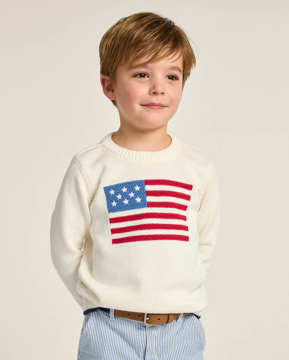 Kids Long Sleeve Intarsia Embroidered Flag Sweater - Nantucket Charm - CREAM | Gymboree | Gymboree