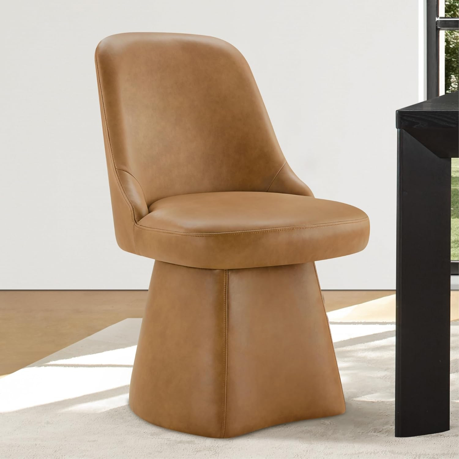 KISLOT Swivel Dining Chairs Set of 1, Upholstered Mid Century Modern Deskchair with High Back, Faux Leather Kitchen Chairs for Dining Room, Bedroom, Dressing Room, Brown | Amazon (US)