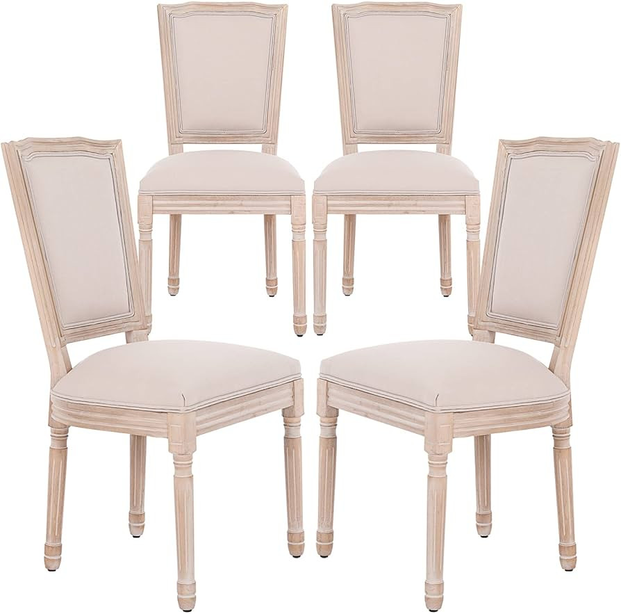 Dining Chairs Set of 4, Farmhouse Fabric Upholstered Chair with Square Back, French Bistro Dining... | Amazon (US)