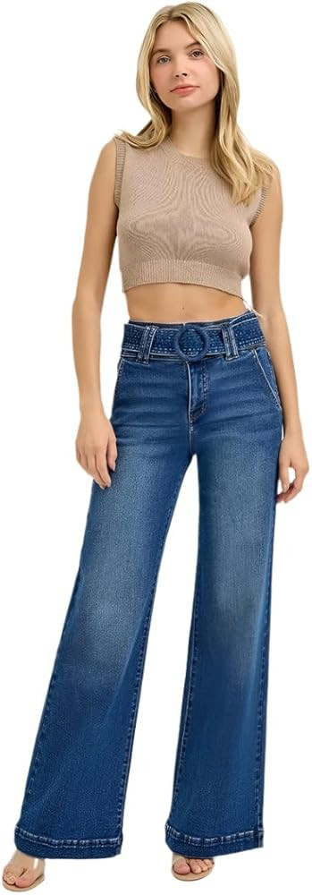 Risen Jeans - Tummy Control High Rise Wide Leg Self Belted Jeans - PW21007 | Amazon (US)
