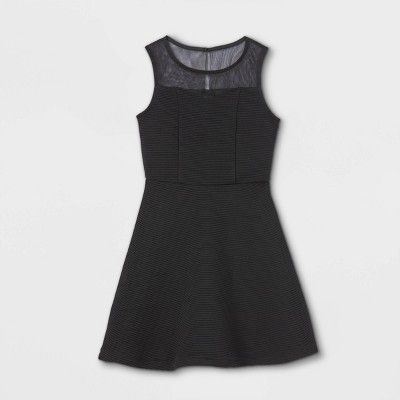 Zenzi Girls' Illusion Neckline Ottoman Dress - Black | Target