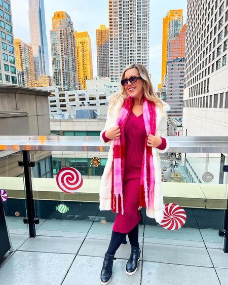 Pink knit sweater dress on major sale!

White faux fur long winter coat
White fur coat
Chicago winter outfit
Pink and red plaid scarf

#LTKsalealert #LTKSeasonal #LTKtravel