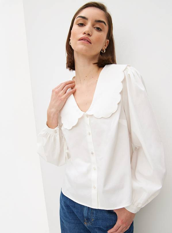 White Scallop Collared Poplin Blouse 16 | Tu Clothing