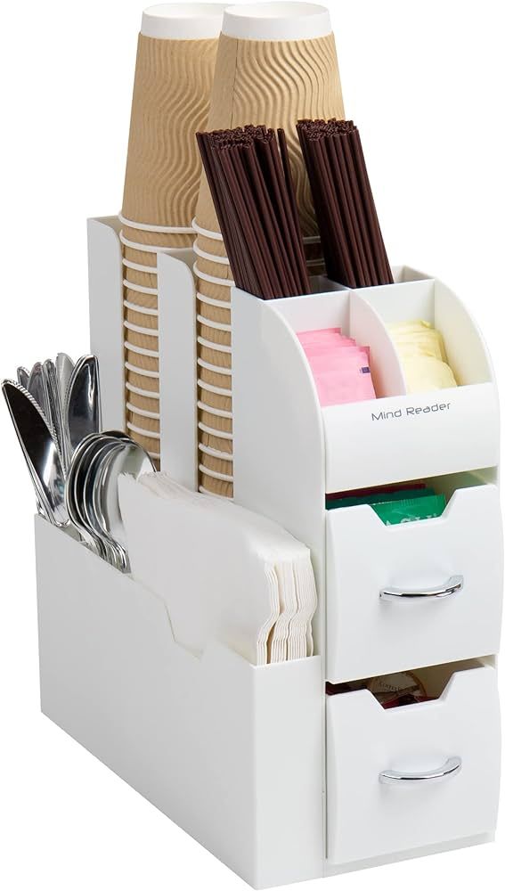Mind Reader Anchor Collection 11-Compartment Coffee Cup and Condiment Organizer with 2 Drawers, S... | Amazon (US)