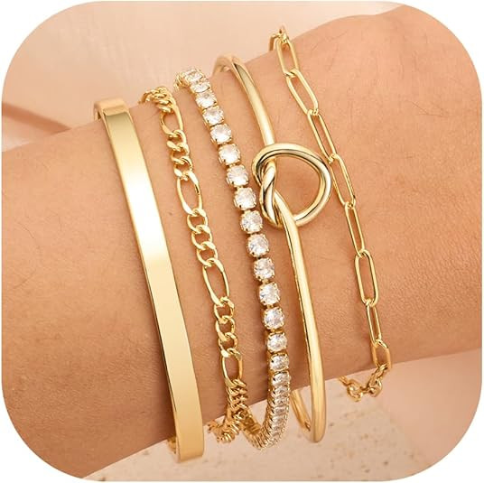 Gold/Silver Plated Bracelets for Women Stack,Bangle Cuff Bracelet Set Non Tarnish Jewelry for Wom... | Amazon (US)