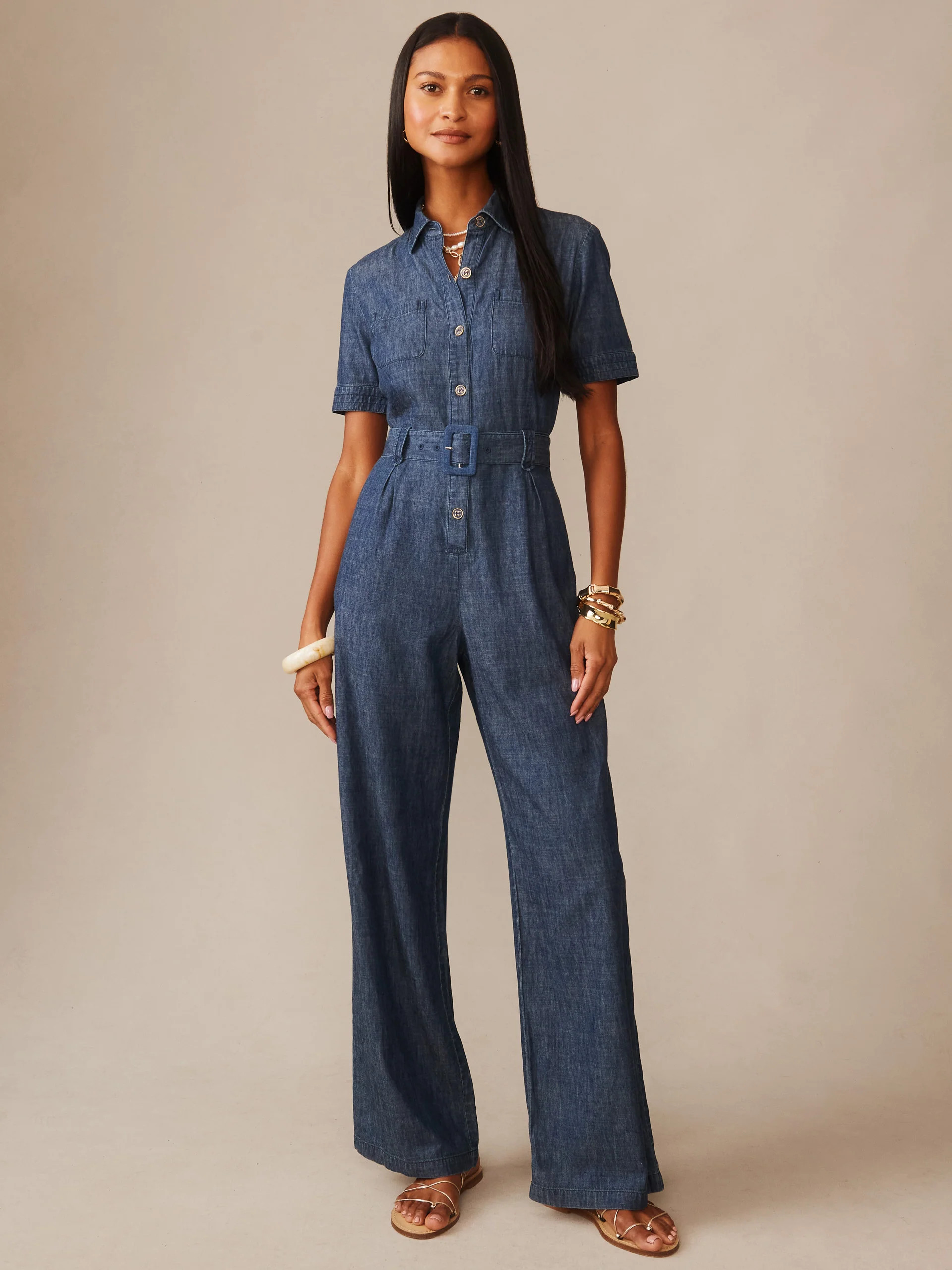 Denim Solid Elena Jumpsuit | Women's Dresses | J.McLaughlin | J.McLaughlin