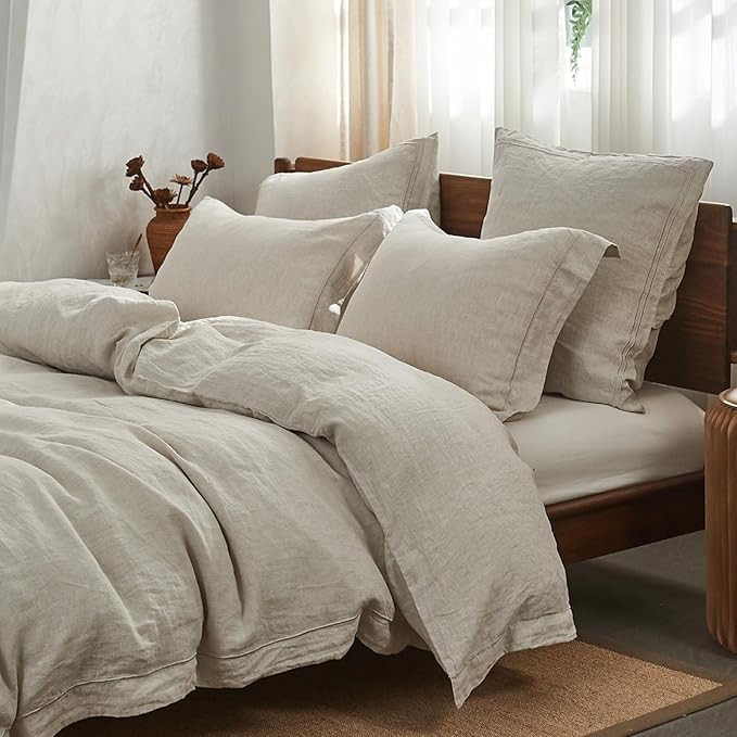 Simple&Opulence 100% Washed Linen Duvet Cover Set with Embroidered,3 Pieces Soft Farmhouse Comfor... | Amazon (US)