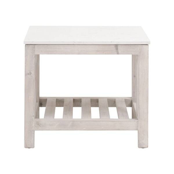 End Table with Solid Quartz Top and 1 Slatted Shelf, Washed White - Overstock - 35316947 | Bed Bath & Beyond