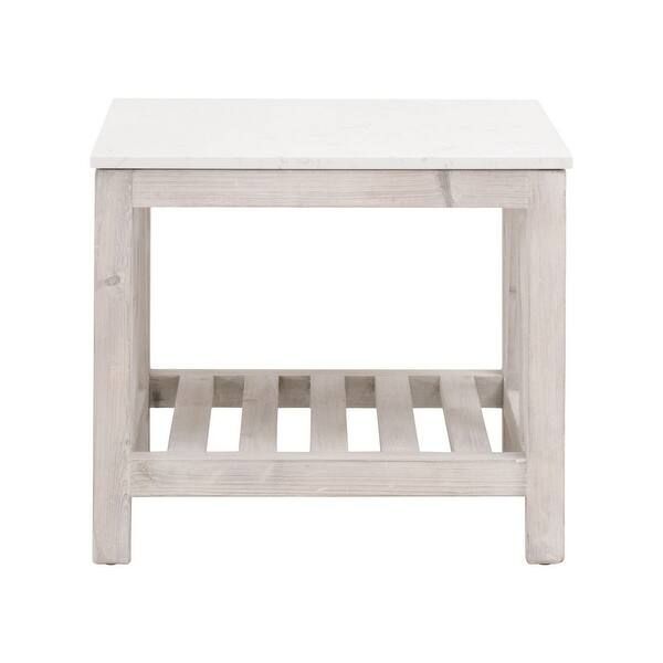 End Table with Solid Quartz Top and 1 Slatted Shelf, Washed White - Overstock - 35316947 | Bed Bath & Beyond