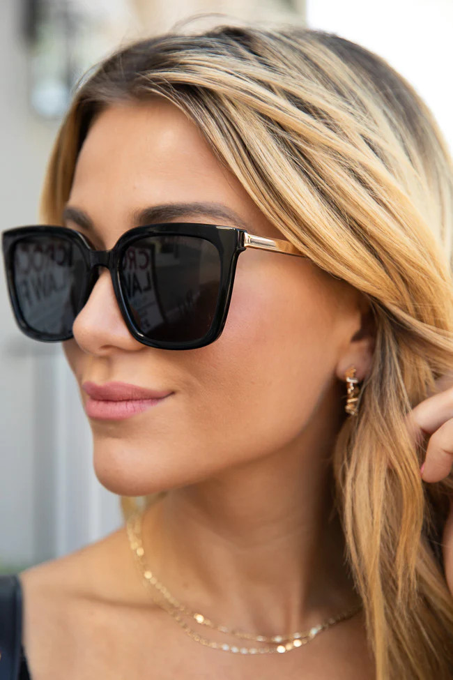 Madison Black Gold With Black Lens Sunglasses | Pink Lily