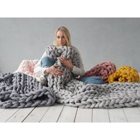 Chunky Knit Blanket Organic Cotton Arm Throw, Boho Home Decor | Etsy (US)