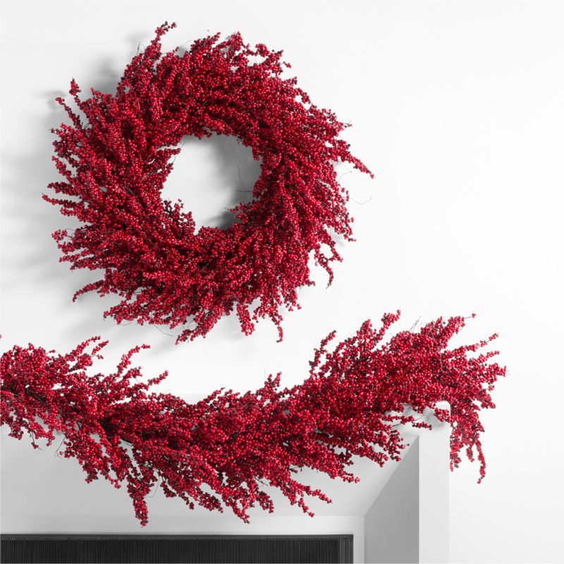 Red Mini Berry Wreath & Garland Set + Reviews | Crate & Barrel | Crate & Barrel