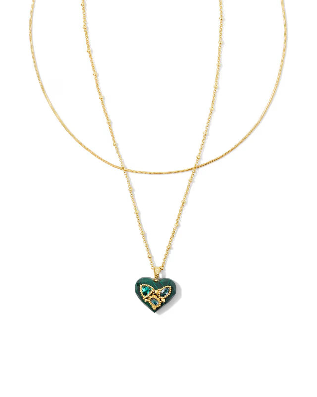 Penny Gold Heart Multi Strand Necklace in Green Mix | Kendra Scott | Kendra Scott