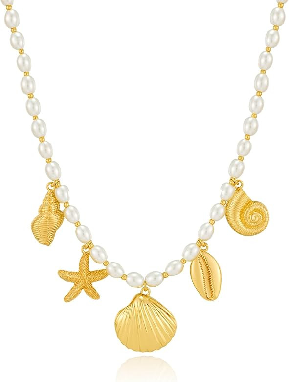 LILIE&WHITE Gold Seashell Necklace For Women With Conch Starfish Shell Necklaces Three Layers Nec... | Amazon (US)