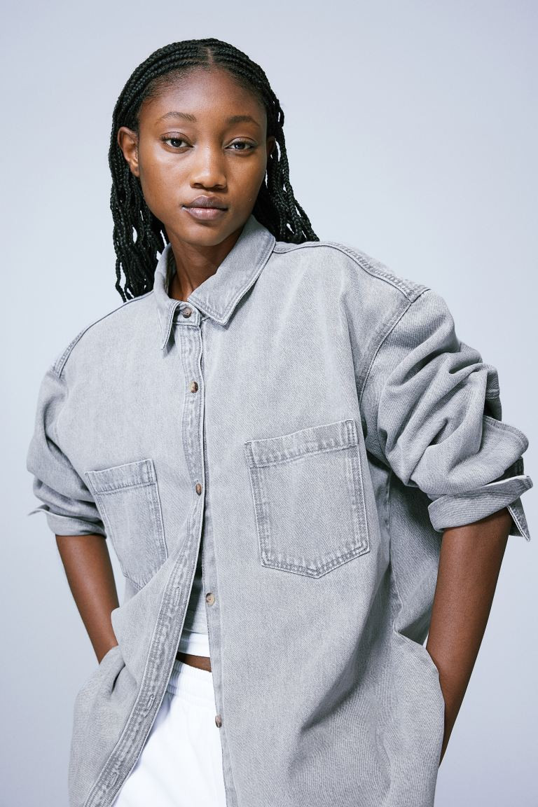 Oversized Denim Overshirt - Light gray - Ladies | H&M US | H&M (US + CA)