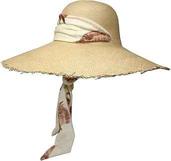 Amazon.com: Sensi Studio, Lady Ibiza Frayed With Printed Fabric Band, Medium, Beige Straw / Conch... | Amazon (US)