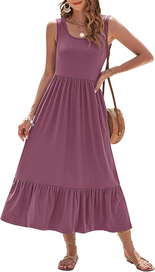 AUSELILY Womens Summer Dresses 2025 Sleeveless Maxi Dress Square Neck Casual Tiered Long Dress wi... | Amazon (US)
