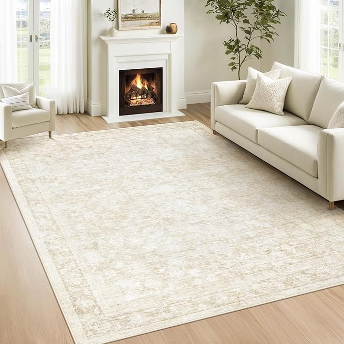 6x9 Area Rugs for Living Room: Washable Vintage Floral Rug Low Pile Non-Slip Boho Carpet for Bedr... | Amazon (US)