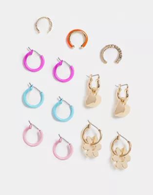 ASOS DESIGN pack of 8 earrings and single ear cuffs with color pop and charms  | ASOS | ASOS (Global)