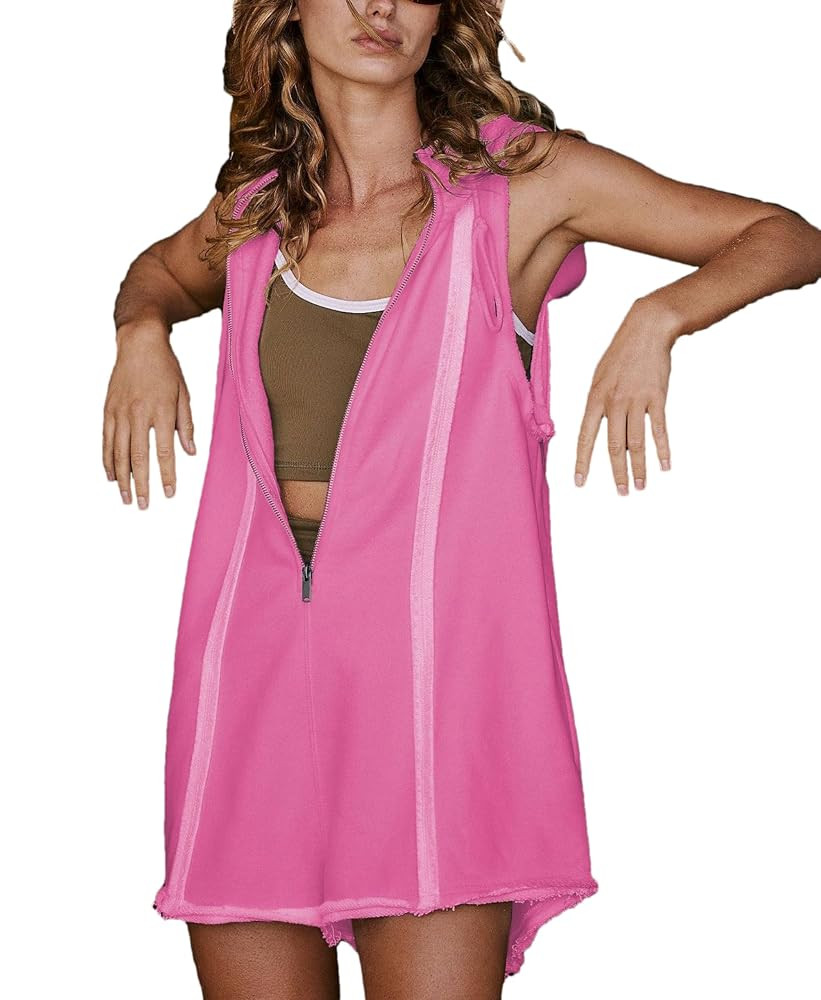 Rompers for Women Athletic Workout Hooded Romper Sleeveless Zip-Front Jumpsuits Overalls with Poc... | Amazon (US)