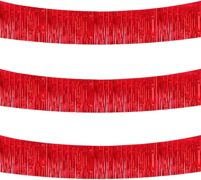 BEISHIDA 3 Packs 30 Feet Metallic Foil Fringe Garland Tinsel Streamers\uff0cShiny Red Wall Hangin... | Amazon (US)