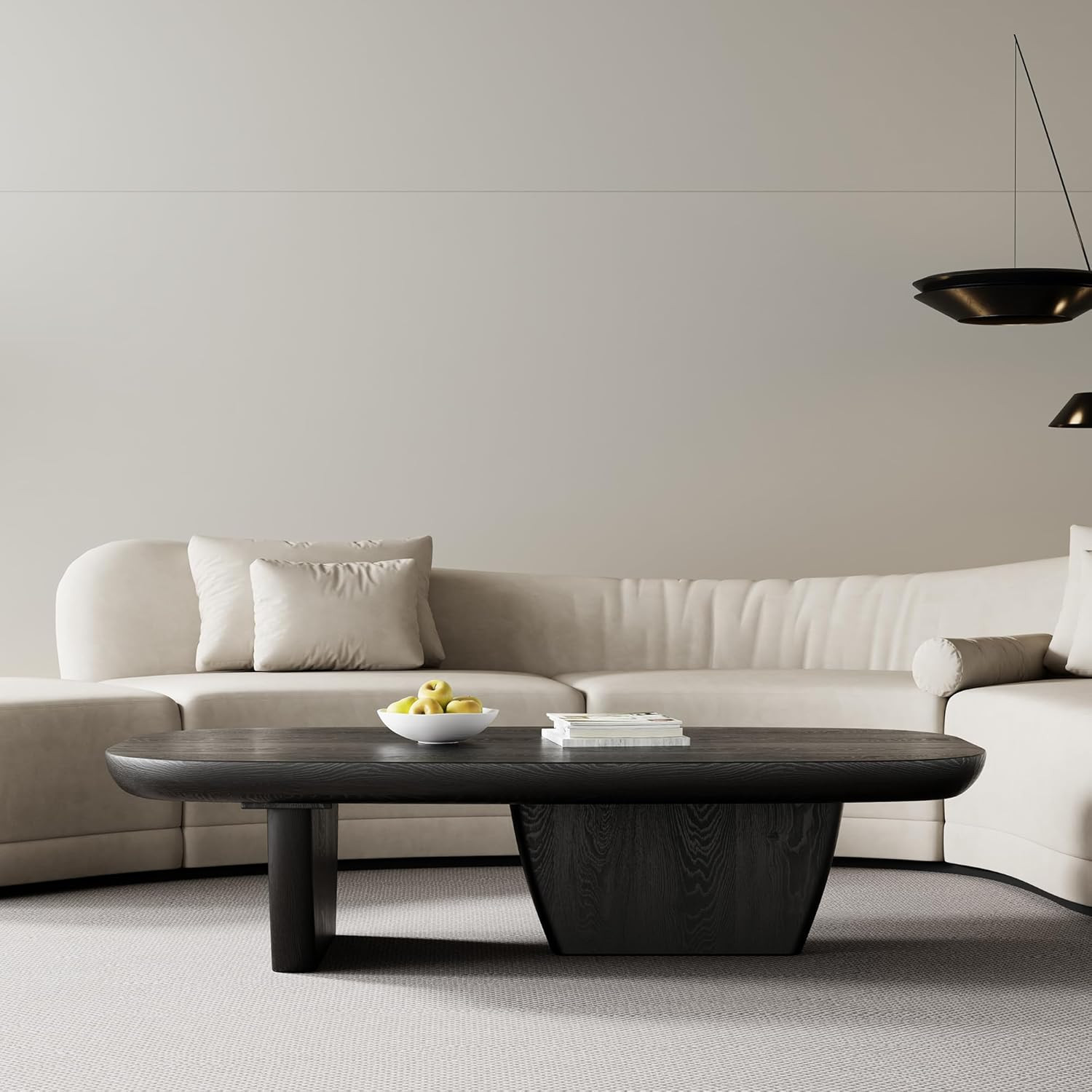 Modern Wood Coffee Table for Living Room, 51.2" Black Rectangle Coffee Table with 2 Unique Legs, ... | Amazon (US)