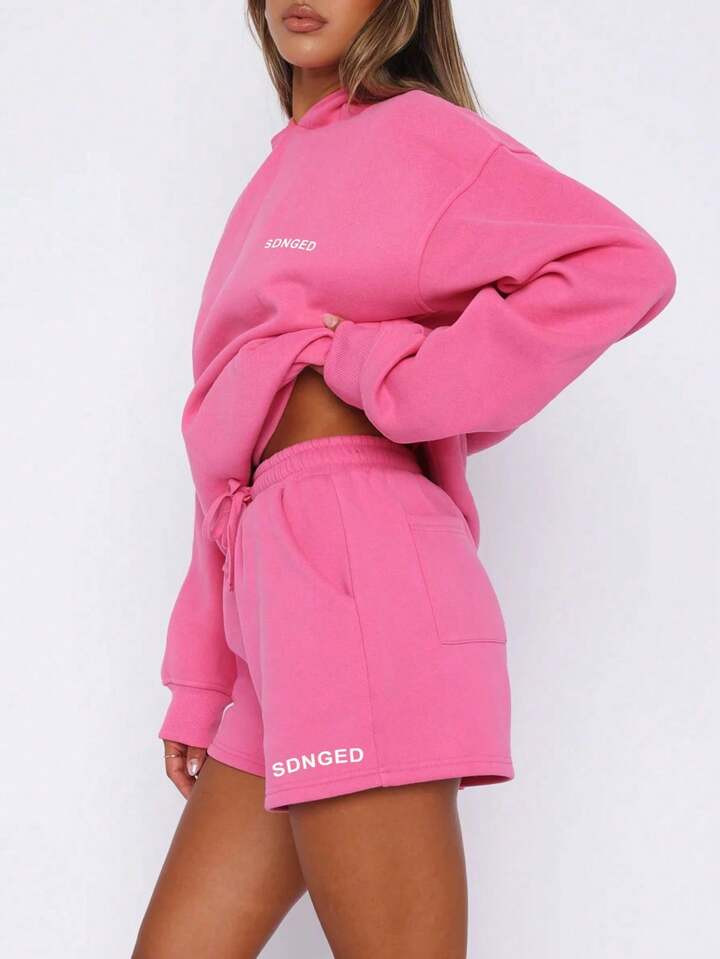 Women 2 Piece Outfits Sweatsuit   Lounge Sets 2025 Fashion Long Sleeve Shorts Matching Sets With ... | SHEIN