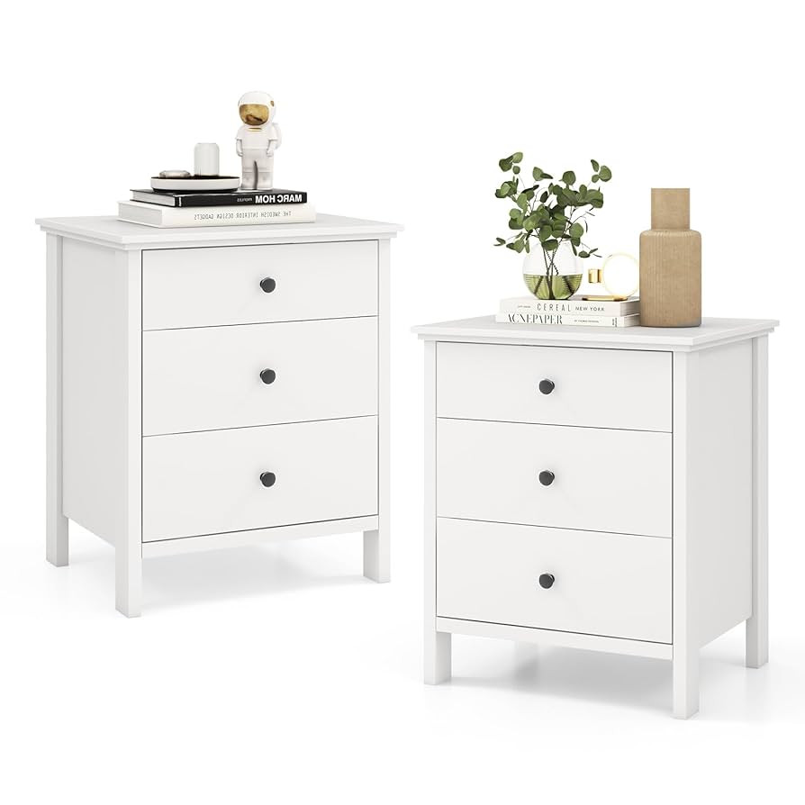 Giantex Nightstand with 3 Drawers Set of 2, Wooden Side End Table with Solid Wood Legs, Retro 3-D... | Amazon (US)