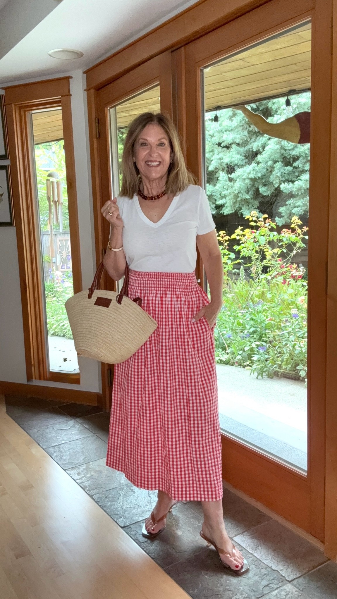 The cutest skirt, t-shirt, sandals, and tote. 
All fit tts.

#LTKootd #LTKOver40 #LTKSeasonal