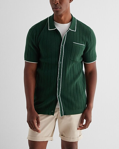 Ribbed Cotton Short Sleeve Sweater Polo | Express