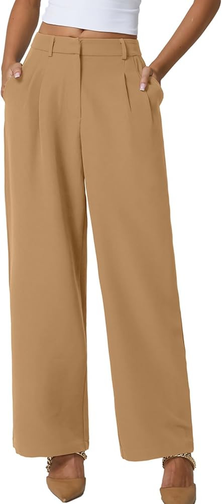 QINSEN Wide Leg Dress Pants for Women High Waisted Wrinkle Free Work Pants with Pockets Casual Sl... | Amazon (US)