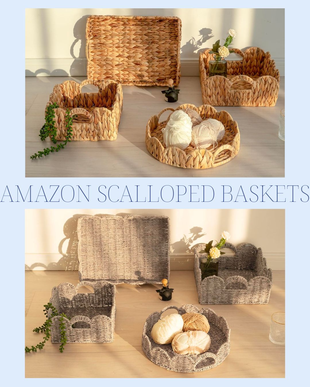 scalloped basket | scalloped tray | scalloped seagrass basket | scalloped water hyacinth | scallo... | Amazon (US)