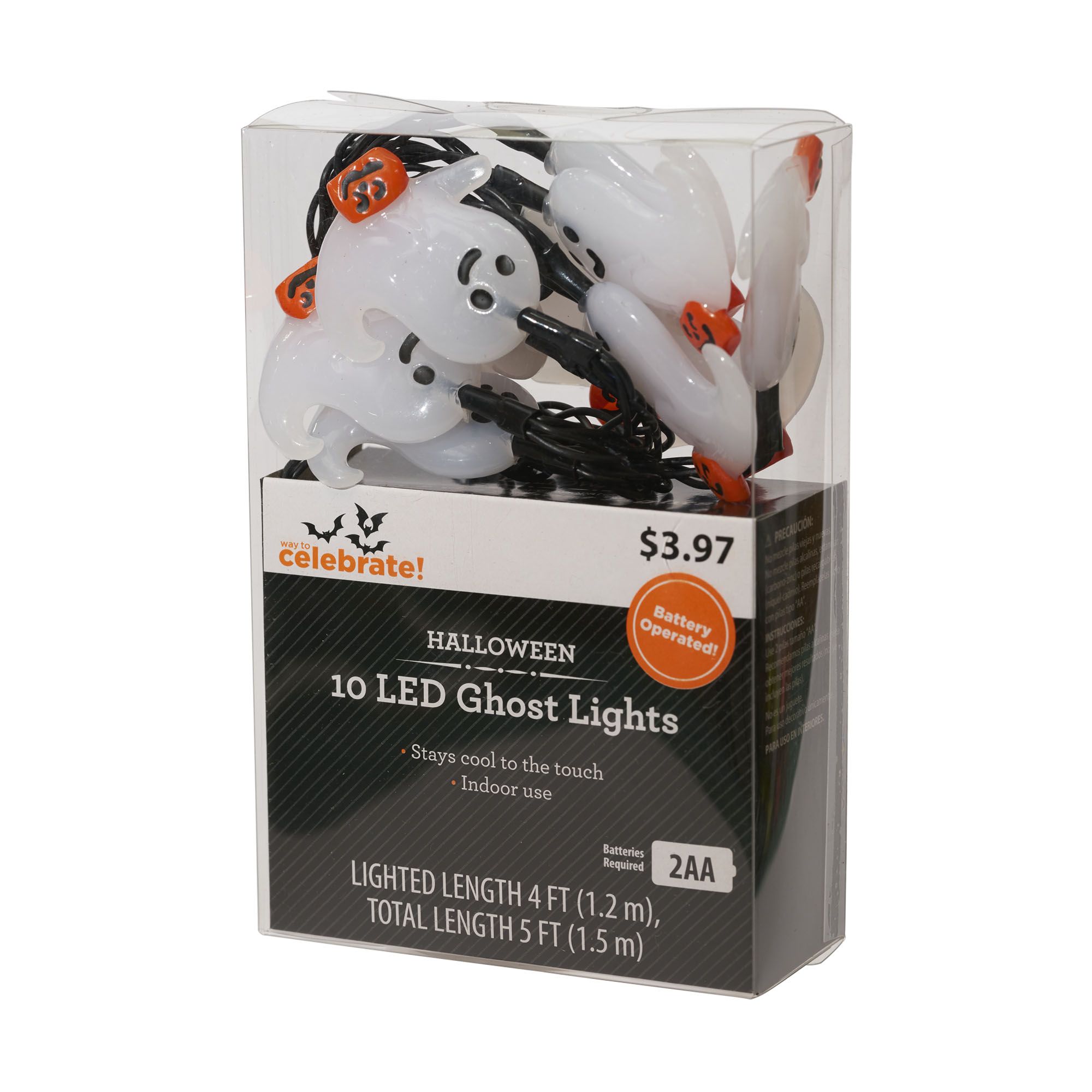 Way to Celebrate Halloween 10-Count Battery-Operated White  LED Ghost Lights, 3 Volts - Walmart.c... | Walmart (US)