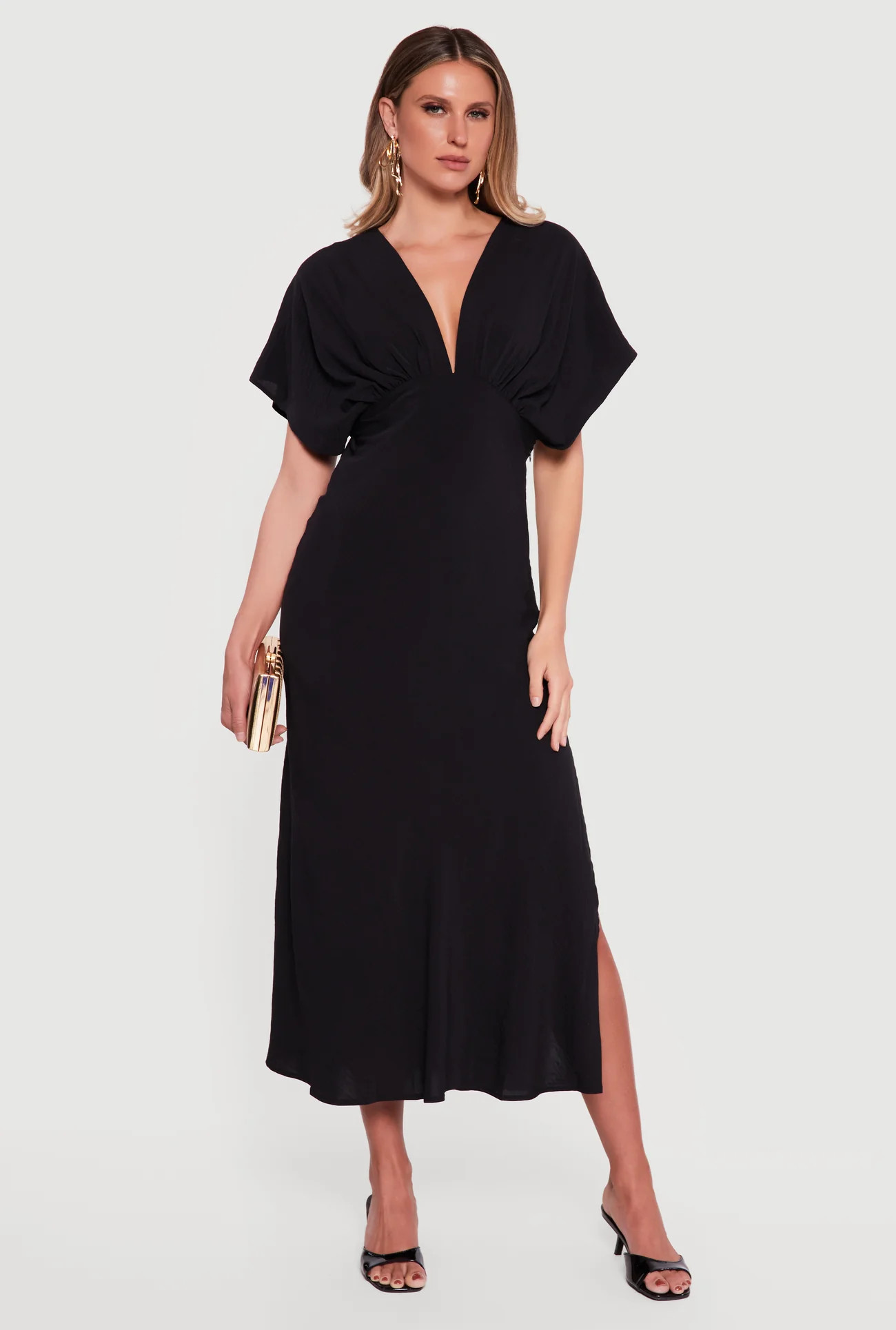 Batwing Sleeve Empire Waist Dress with Side Slit | Rainbow Shops