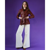 Vintage Burgundy Leather Tie Belt Blazer Jacket | Etsy (US)