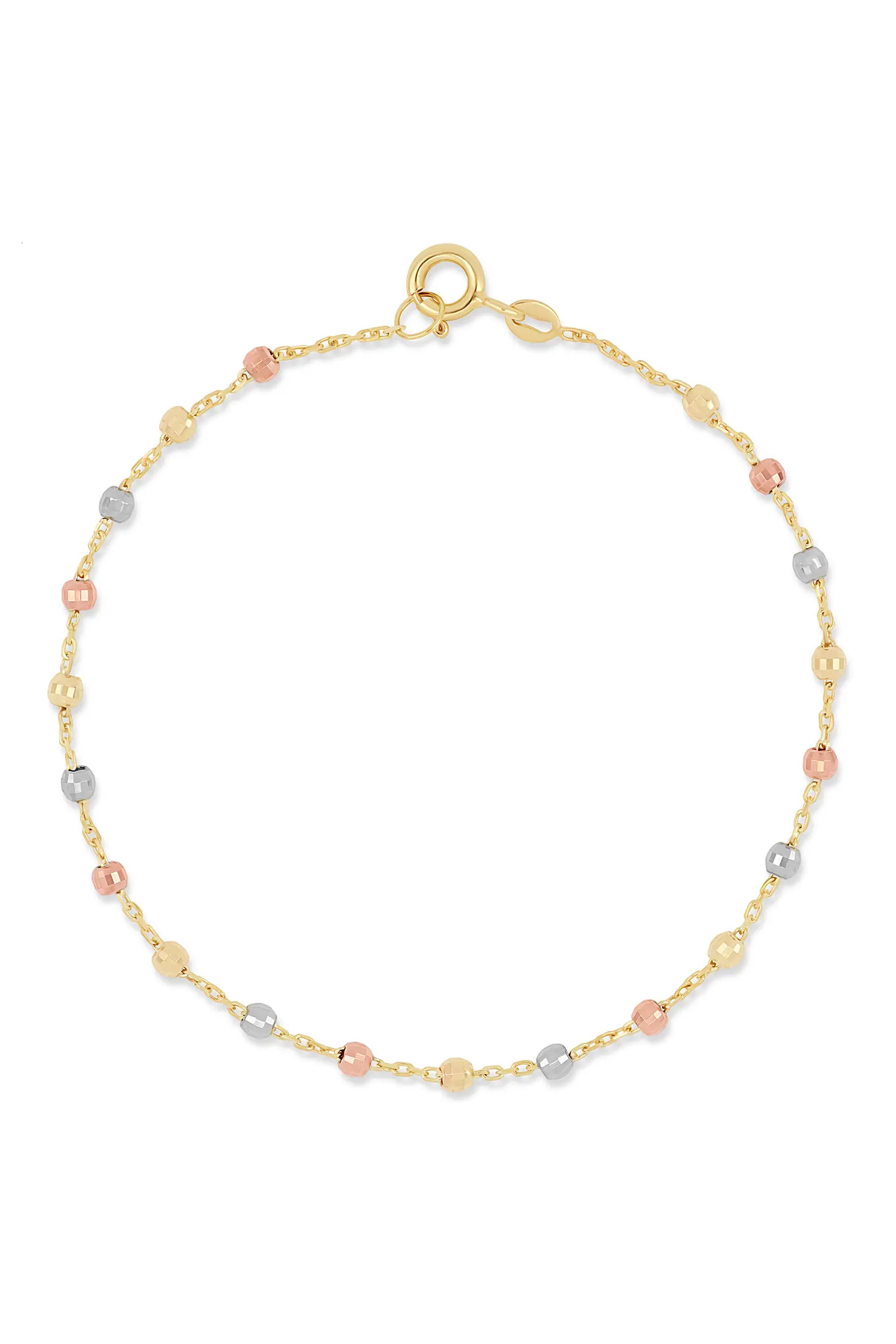 14K Gold Tri Tone Beaded Station Chain Bracelet (Women) | Nordstrom | Nordstrom